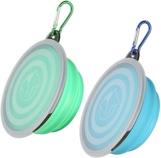 Silicone Feeding Watering Bowls with Lids and Carabiners, 2Set Dog Bowls Pet Collapsible Bowl with Covers and Carabiners, Silicone Collapsible Pet Dog Cat Food Water Bow with Covers and Carabiners