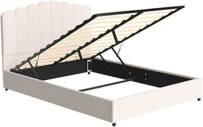 Artiss Bed Frame Queen Size Mattress Base Wooden Platform Boucle White FION