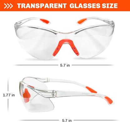 12 Packs Orange Safety Glasses for Men and Women - Clear Working Glasses and Goggles for Ultimate Eye Protection
