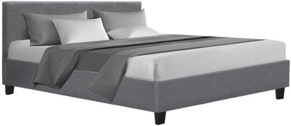 Artiss Queen Bed Frame Platform Wooden Headboard Beds Base Frames Bedroom Room Decor Home Furniture, Upholstered with Grey Faux Linen Fabric + Foam + Wood, Modern Design