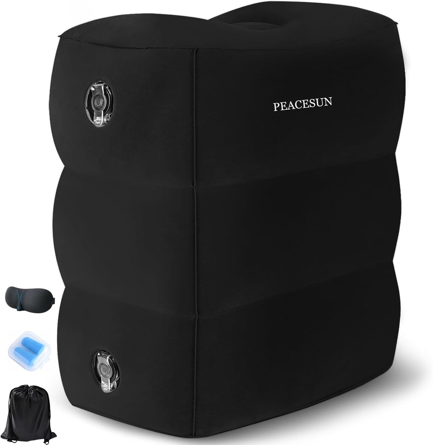 PEACESUN Inflatable Travel Foot Rest Pillow, Airplane Travel Pillow, Adjustable 3 Layers Height Leg Rest Pillow, Airplane Travel Essentials Great for Airplane, Office, Home, Trains, Cars (Black)