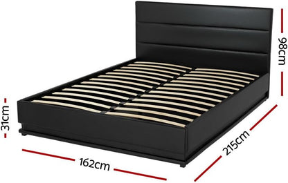 Artiss Queen Bed Frame Platform Headboard RGB LED Gas Lift Beds Base with Storage Space Frames Bedroom Room Decor Home Furniture, Upholstered with Black PVC Leather + Foam + Wood