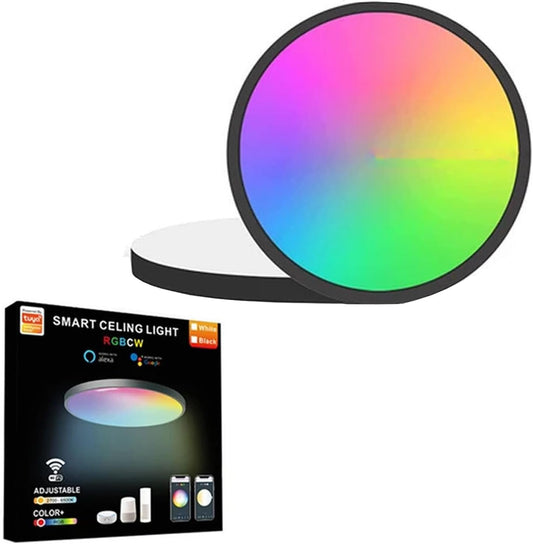 24W WiFi Smart Ceiling Light Fixture Ultra-Thin with Alexa Google Home Voice Control 220V Dimmable Light Fixtures 3000K-6500K Color Temperature for Bedroom Living Room Modern Style (Black)