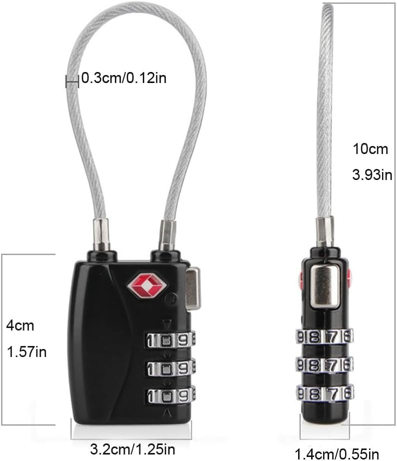 H HOME-MART TSA Approved Cable Luggage Locks,3-Digit Re-settable,Easy to Read Combination Padlock,Suitcase Lock,Alloy Body with Flexible Braided Steel, Security Travel Locks for Travel Bag