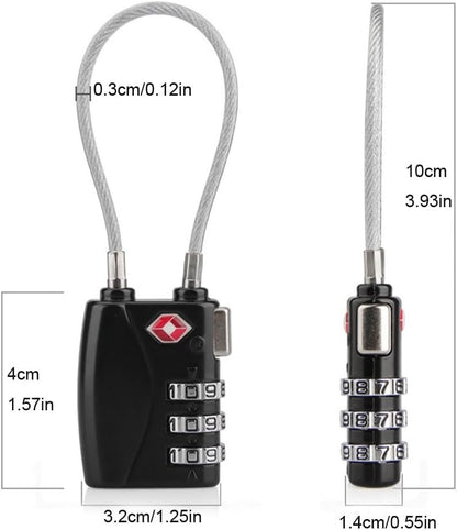 H HOME-MART TSA Approved Cable Luggage Locks,3-Digit Re-settable,Easy to Read Combination Padlock,Suitcase Lock,Alloy Body with Flexible Braided Steel, Security Travel Locks for Travel Bag