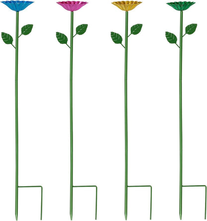 4 Pack Bee Watering Station, Metal Bee Cups for Garden, Flower Shape Butterfly Bath Bowl, Bee Water Feeder Catcher Cup, Solid Pollinator Watering Stake Decor Set for Feeding Outdoor Garden