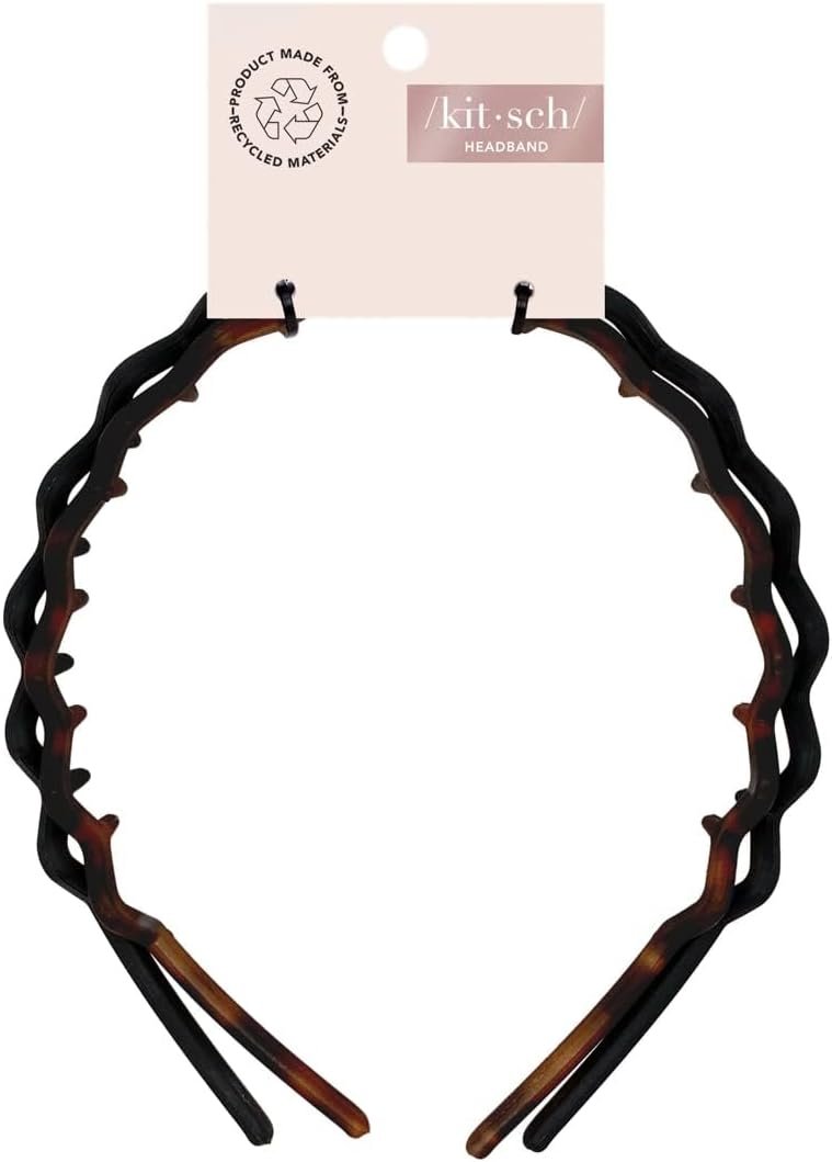 Kitsch Headbands for Women and Men, Durable Plastic Headband for Washing Face, Zig Zag Makeup Headband - 2pcs (Black and Brown)