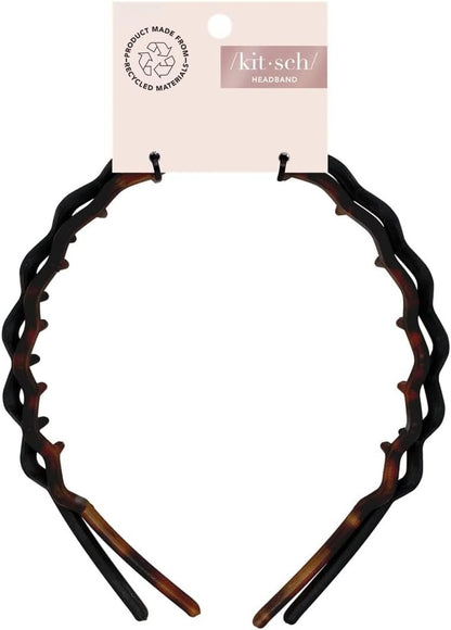 Kitsch Headbands for Women and Men, Durable Plastic Headband for Washing Face, Zig Zag Makeup Headband - 2pcs (Black and Brown)