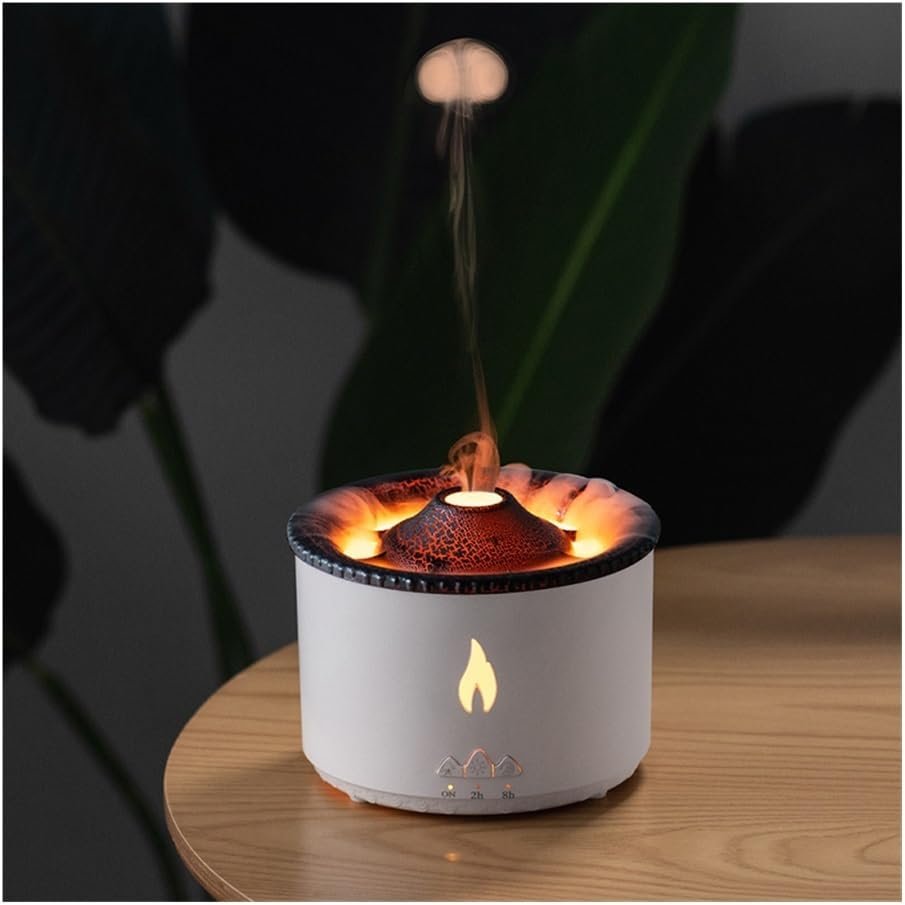 YUEMOL Volcano humidifier 360ml Volcano Air Diffuser Flame Lamp Air Cloud Humidifier， Remote Control Essential Oil Aroma Smoke Ring Night Light