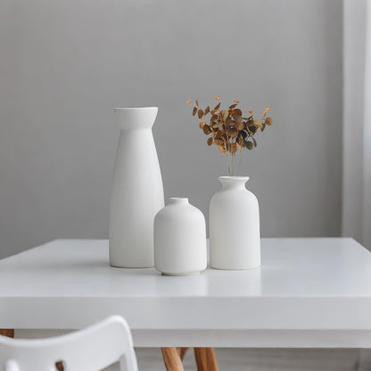 TINCTOTNIC Distressed Ceramic Vase Set of 3, Modern Bohemian Farmhouse Home Decor, Pampas Grass Dried Flowers Vases for Living Room, Dining Room, Bedroom, Kitchen, Bathroom, Office, Entryway (White)