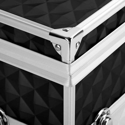 Costcom Portable Beauty Cosmetic Carry Case Makeup Diamond Organisation Box w/Mirror 2-Tier Detachable Beauty Case for Makeup Artists, Travel, Jewelry Storage (Black)