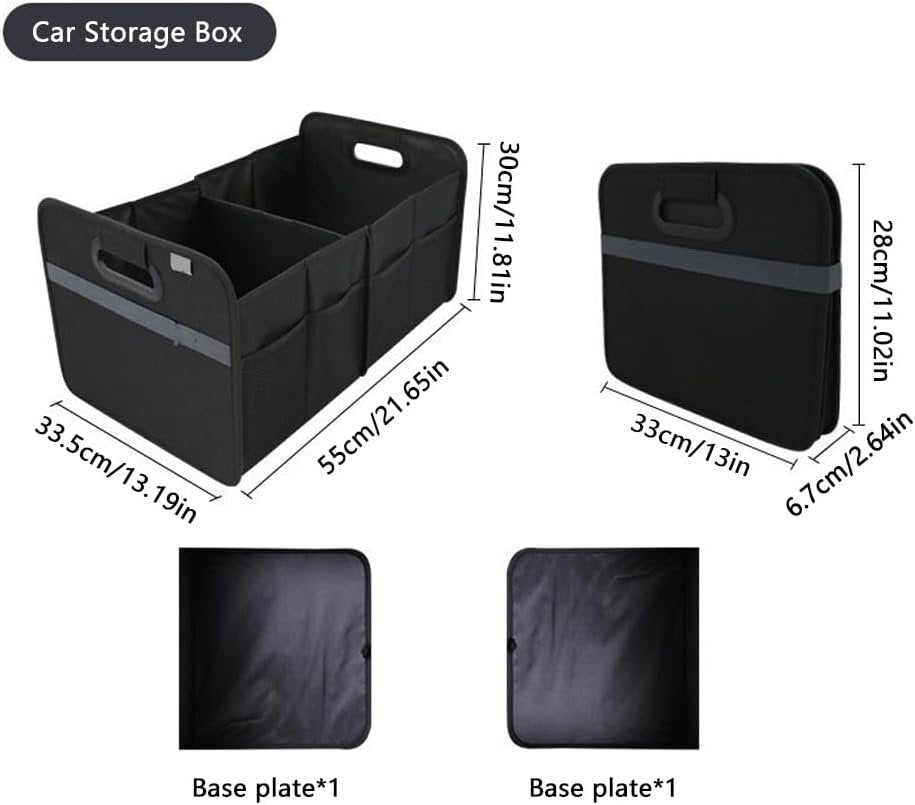 Car Trunk Organizer, Collapsible Two Compartment Car Storage with Reinforced Handles, Large Capacity Trunk Groceries Organizer, Auto Accessories Universal for Vehicle, Truck, Sedan (Black)