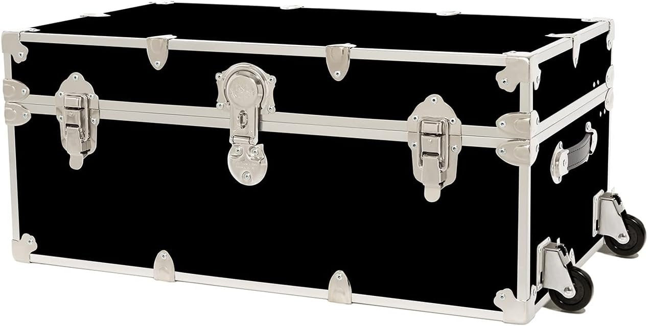 Rhino Trunk & Case Large Armor Trunk with Removable Wheels, Summer Camp, College, Storage 32"x18"x14" (Black)