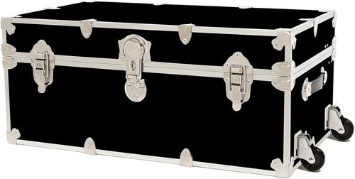 Rhino Trunk & Case Large Armor Trunk with Removable Wheels, Summer Camp, College, Storage 32"x18"x14" (Black)