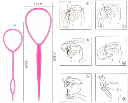 Twister Hair Accessories Set of 2 - Dutt or Topsytail Styling in Seconds for Styling with Video Tutorial (PINK)