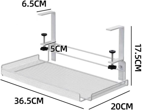 Under Desk Cable Management Tray No Drill, Under-Desk Cable Organiser for Cord Management, Ultra-Rugged Desktop Cable Rack with Clips, Standing Desktop Cable Manager (14.3 in. Tray) (White)