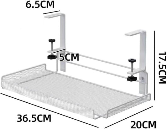 Under Desk Cable Management Tray No Drill, Under-Desk Cable Organiser for Cord Management, Ultra-Rugged Desktop Cable Rack with Clips, Standing Desktop Cable Manager (14.3 in. Tray) (White)