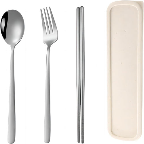 Tongke Portable Cutlery Set, Chopsticks Spoon Fork with Case Utensils Set, Reusable Stainless Steel Travel Camping Flatware Set