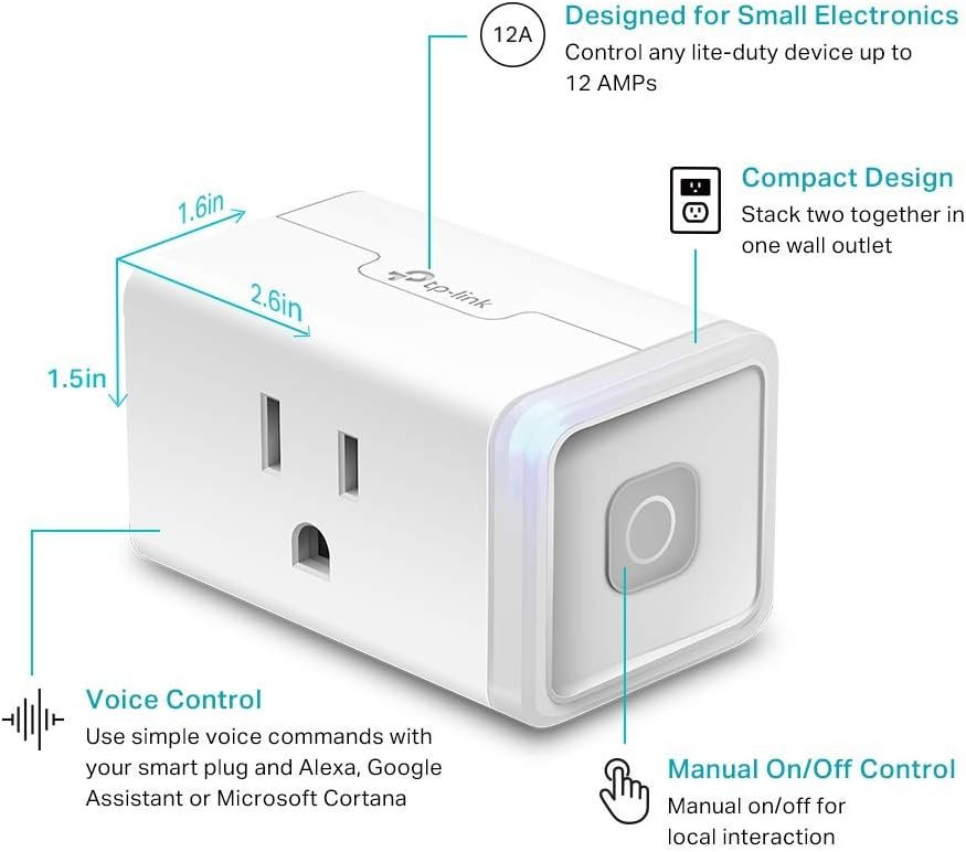 Kasa Smart Plug Mini by TP-Link (HS103P4) - Smart Home WiFi Outlet Works with Alexa, Echo and Google Home, No Hub Required, Remote Control, 2.4GHz WiFi Required, 15 Amp, UL Certified, 4-Pack, White