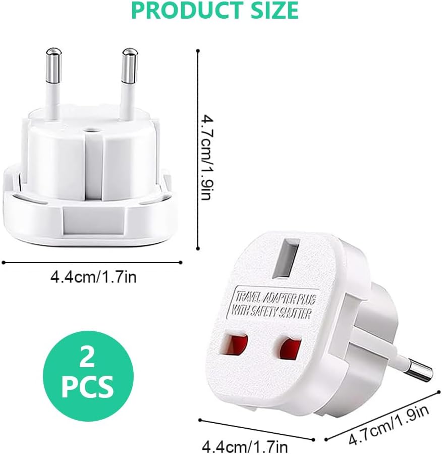 Fiotha UK to EU Travel Adapter, 2 Pieces UK Plug to EU Adapter, German Plug Adapter, UK Plug Adapter, Universal Travel Socket, GB 3 Pin to 2 Pins, Travel Adapter
