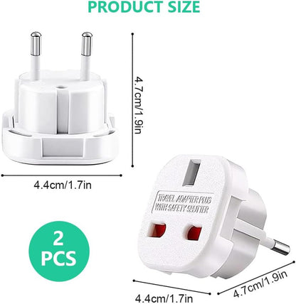 Fiotha UK to EU Travel Adapter, 2 Pieces UK Plug to EU Adapter, German Plug Adapter, UK Plug Adapter, Universal Travel Socket, GB 3 Pin to 2 Pins, Travel Adapter