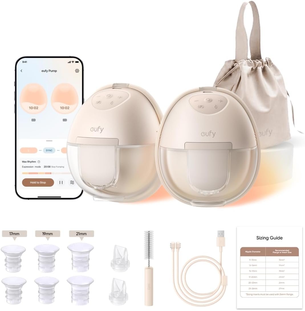 eufy Wearable Breast Pump S1, Hands-Free Electric Breast Pump with Heating Tech, App Control, Personalized Smart Rhythm, Hospital Grade Suction, Portable, Discreet, Leak-Proof & Ultra-Quiet