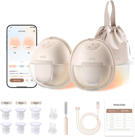 eufy Wearable Breast Pump S1, Hands-Free Electric Breast Pump with Heating Tech, App Control, Personalized Smart Rhythm, Hospital Grade Suction, Portable, Discreet, Leak-Proof & Ultra-Quiet