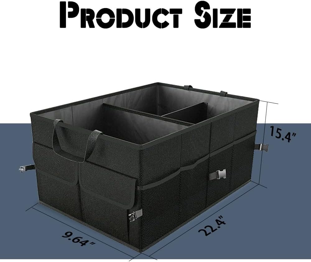 Mearo Trunk Organizer, Foldable & Waterproof Multi Compartment Car Storage, Black