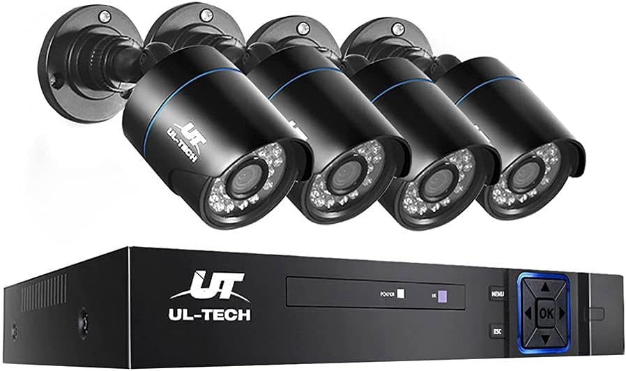 Ul-Tech Security Camera, Set of 4 1080P HD Channel Spy Surveillance Pet Cameras Hidden CCTV Monitor Home Safe Outdoor Indoor System, 5 in 1 DVR Remote with USB Mouse Support Capture Record Black