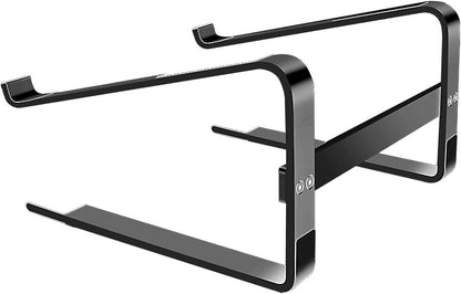 MMOBIEL Laptop Stand Tall - Riser 10 to 18 inches - Ventilated Laptop Holder Universal - Stand for Desk Compatible with MacBook, Notebook, ASUS and More - Incl. Tools - Black Aluminum