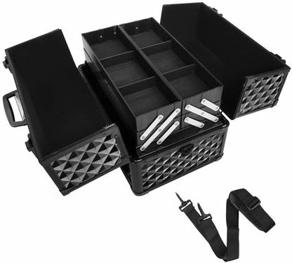 Costcom Portable Beauty Makeup Cosmetic Case Organiser Carry Bag Box Diamond w/Strap Cosmetic Storage Box with Sliding Trays, Safety Lock & Velvet Lining (Diamond Black)