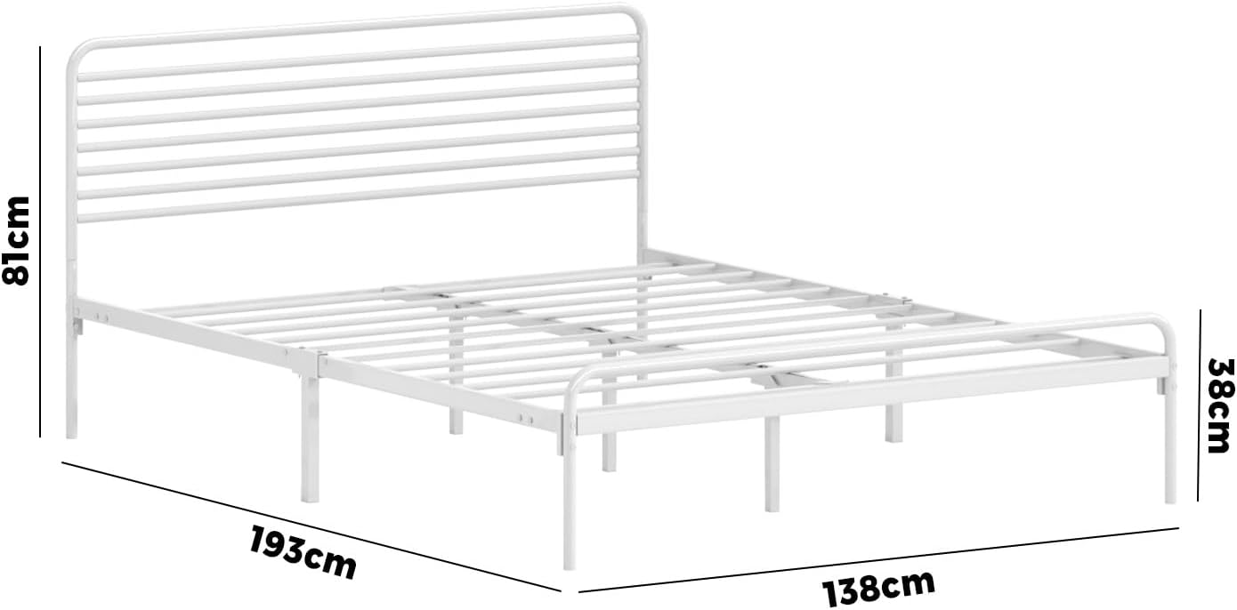 Oikiture Bed Frame Double Metal Bed Base with Headboard White