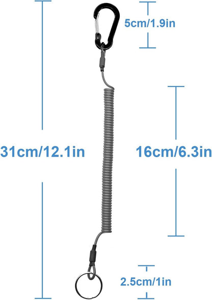 Lix&Rix Spiral Retractable Safety Coiled Lanyard with Stainless Steel Clip Keychain Ring Carabiner for Keys Fishing Tools,3pcs