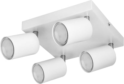 Miratic Ceiling Spotlight 4 Points of Light Base GU10 Max. 4 x 50 W Two Possible Mounting Spotlights Ceiling or Wall Spotlights IP20 White (Bulbs Not Included) (White)