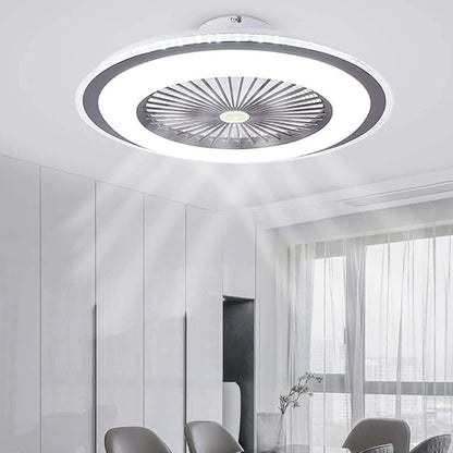 Modern Acrylic Ceiling Fans with Lights - UL LISTIED LED Flush Mount Ceiling Light with Remote Control Dimmable Hidden Blade Low Profile Hanging Lamp Adjustable Speed Dark Coffee Finish