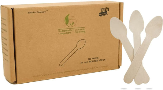 Disposable Small Wooden Ice Cream Spoons 3.8", 200 Counts Mini Wooden Tiny Spoons, 100% Biodegradable Compostable Wooden Cutlery Cake Dessert Yogurt Tea Spoons for Party, Picnics