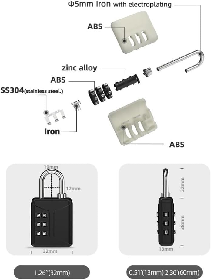 Maizoon Combination Lock with 3-Digit Resettable Code Combo Lightweight and Cute Outdoor Padlock for High Security for Luggage Backpak Bag Suitcase Baggage Pack of 6