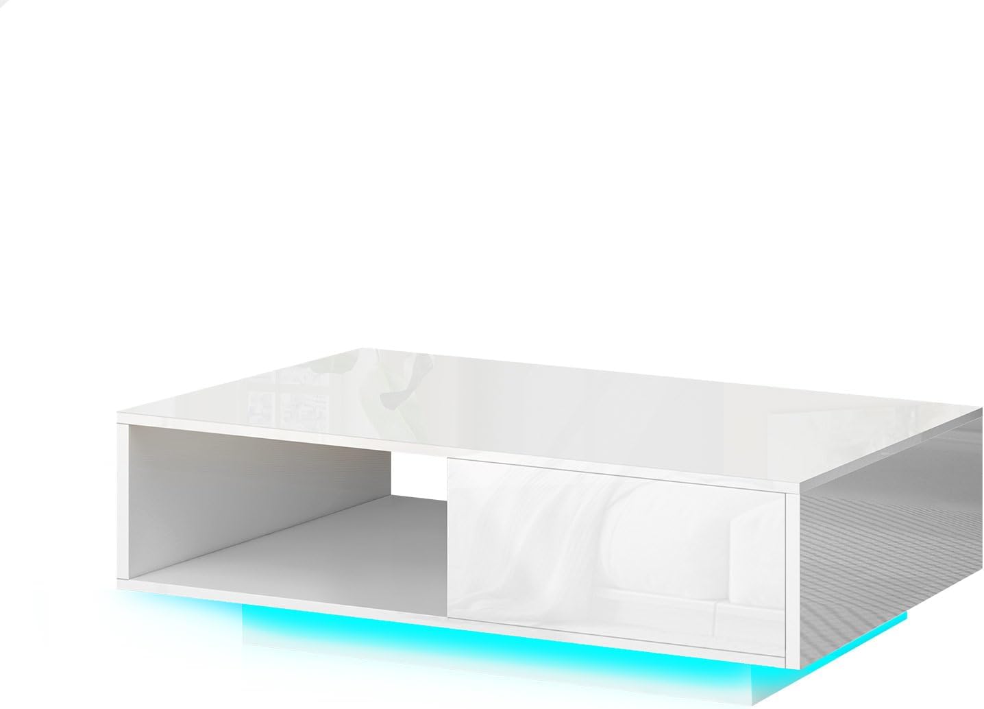 ALFORDSON LED Coffee Table with Sliding Drawer and Open Shelf, Spacious Tabletop Dining Table for Living Room Office Reception, Center Table with RGB Light, White