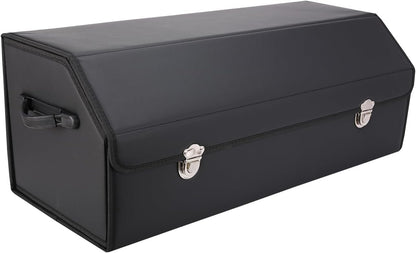 Atelse Modern, Functional Leather Car Trunk Organizer - Large (74.93 cm L x 30.99 cm W x 10.16 cm H) - 3 Compartments - Black - Waterproof - Collapsible, Customizable - SUV & Car Trunk Storage Box