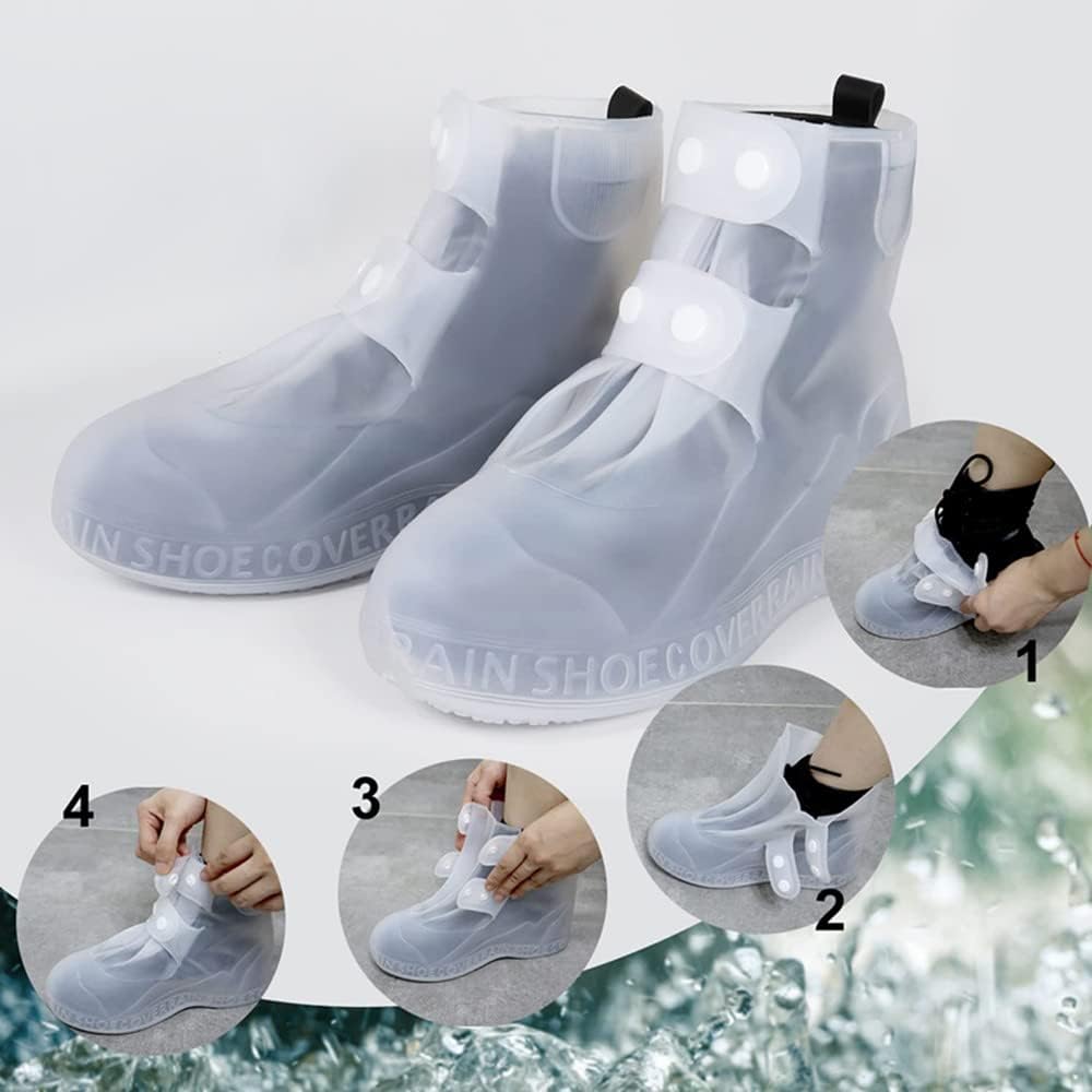 Waterproof Shoes Cover, Portable Non-Slip Rain Snow Boots Shoes Cover, Reusable Women Men TPE Rubber Sole Overshoes Protectors for Outdoor Cycling Travel （White）
