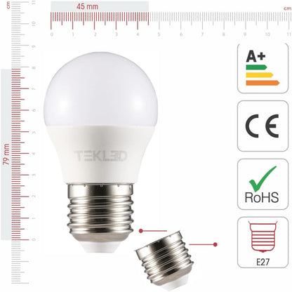 TEKLED® G45 Golf Ball DIMMABLE LED Bulbs | E27 Edison Screw | Energy Saving 5W Light Bulb 40W Incandescent Bulb Equivalent | 2700K 400LM | 4-Pack | Warm White