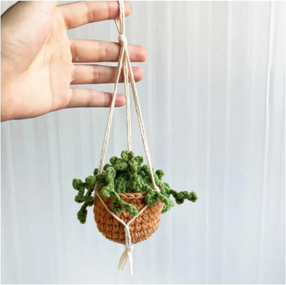XINLIYA Crochet Cute Potted Plants, Hanging Handmade Knitted Decor for Women Men, Woven Cute Charms Ornament Pendant, Car Accessories Interior Aesthetic (Coffee/Green)