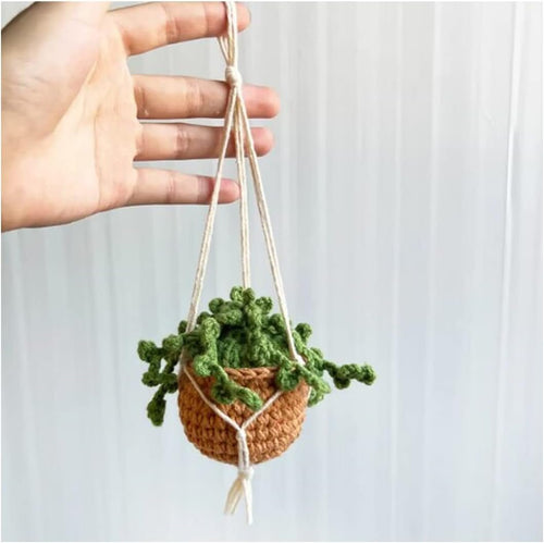 XINLIYA Crochet Cute Potted Plants, Hanging Handmade Knitted Decor for Women Men, Woven Cute Charms Ornament Pendant, Car Accessories Interior Aesthetic (Coffee/Green)