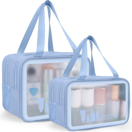 MAANGE Toiletry Bag for Women Men, Wet & Dry Travel Toiletries Bag with Handle Waterproof Translucent Makeup Cosmetic Bag for Accessories Toiletries Christmas Gift(Blue)