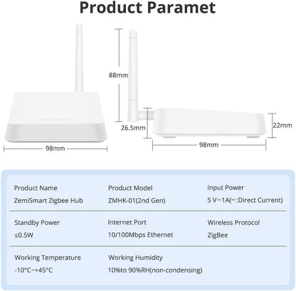 Blindsmart Zigbee Hub with Antenna Works with Apple Home Homekit, Wired Smart Home Automation Hub Zigbee Gateway, Compatible with Tuya Zigbee Devices, ZMHK-01(2nd Gen)