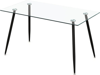 Tangkula Glass Dining Table for 4, 51" Modern Rectangular Table with Spacious Tempered Glass Tabletop & Wood Grain Steel Legs, Simplistic Kitchen Table, Versatile Table for Home Office