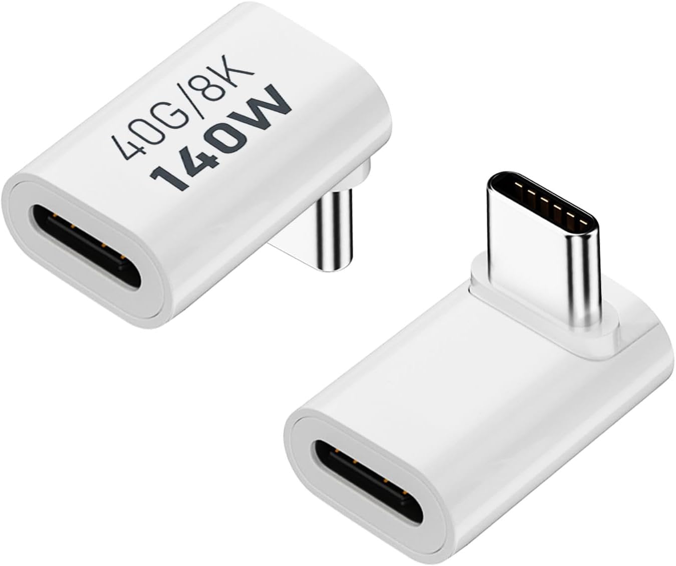 AreMe 90 Degree USB-C Male to Female Adapter, 2 Pack Right Angle 140W Type-C Adapter Extender for Steam Deck, ROG Ally, Switch, Notebook Computers, Tablet and Mobile Phones (White)