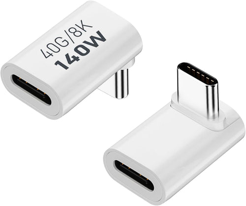AreMe 90 Degree USB-C Male to Female Adapter, 2 Pack Right Angle 140W Type-C Adapter Extender for Steam Deck, ROG Ally, Switch, Notebook Computers, Tablet and Mobile Phones (White)
