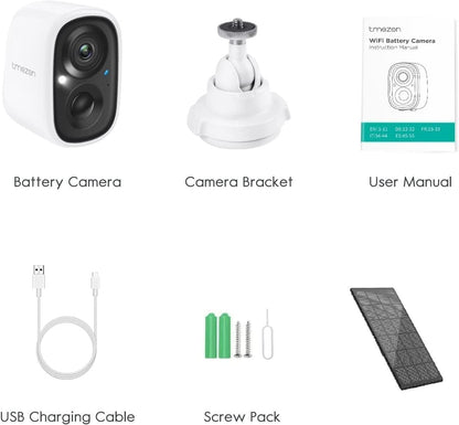 TMEZON 1080p Indoor/Outdoor Security Wireless Camera,Rechargeable Battery/Solar Powered for Home Surveillance, PIR Motion Detection, Stunning Night Vision, Smart Home Supported,Without Solar Panel