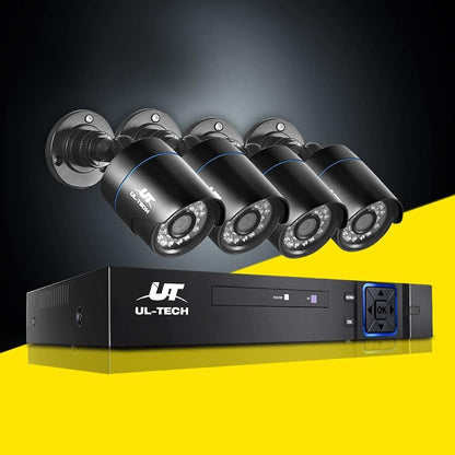 Ul-Tech Security Camera, Set of 4 1080P HD Channel Spy Surveillance Pet Cameras Hidden CCTV Monitor Home Safe Outdoor Indoor System, 5 in 1 DVR Remote with USB Mouse Support Capture Record Black